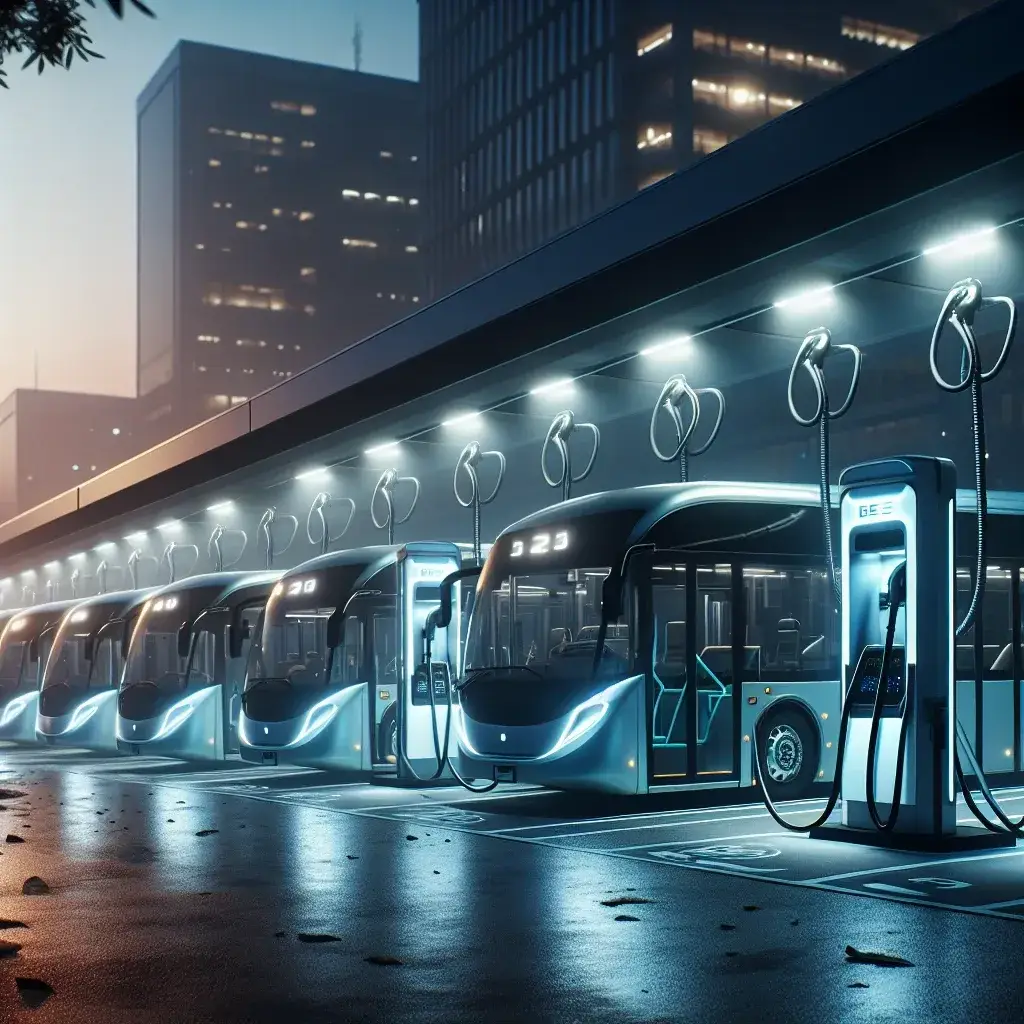 "Ônibus elétricos em recarga ultrarrápida, destacando a inovação nas frotas de transporte urbano sustentável no Brasil."